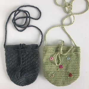 Two Knit/Crochet Crossbody Bags || Slate & Green